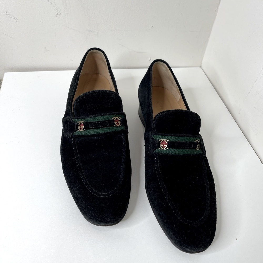 GUCCI GG Horsebit Web loafers black suede preppy  LOGO VTG designer school - Picture 13 of 13